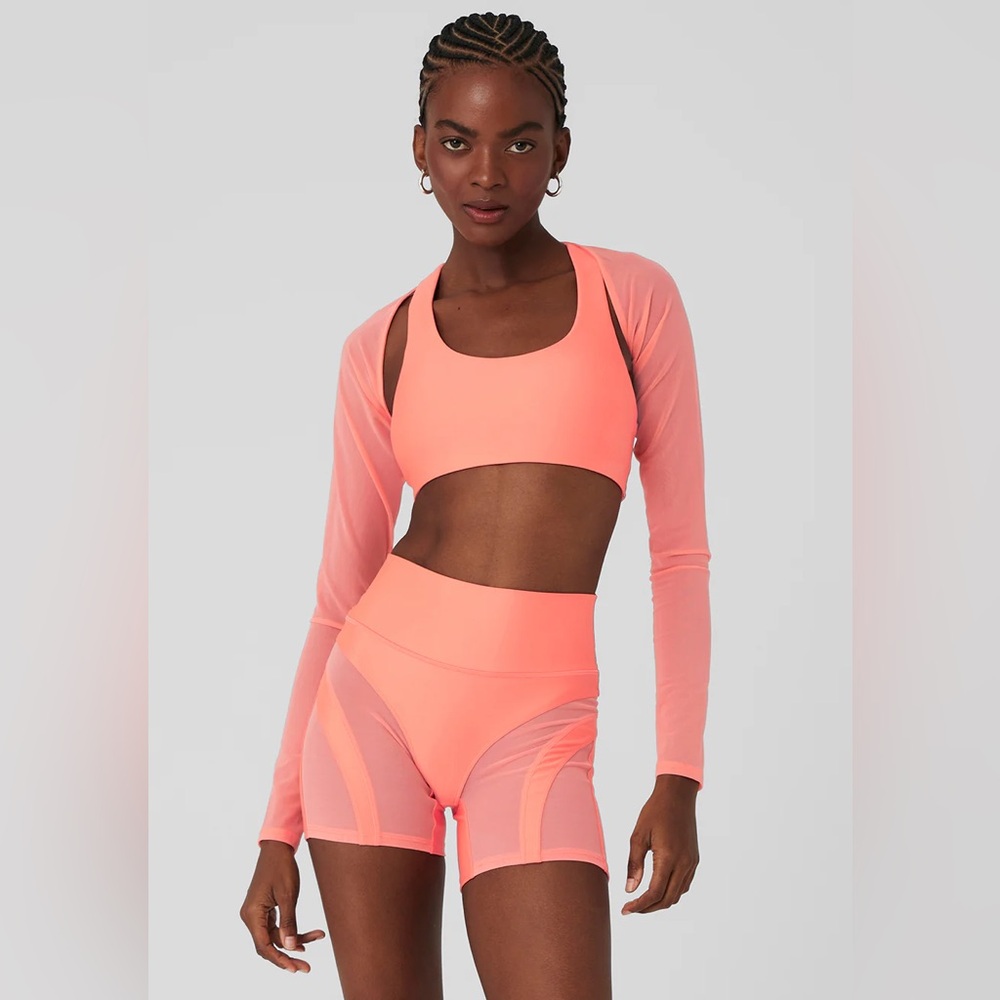 Alo Airlift Heat Wave Biker Short in Candy Orange